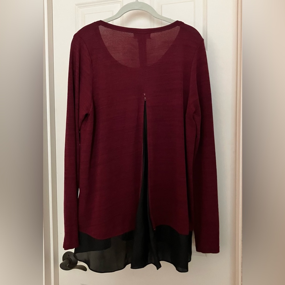 Lili’s Closet Tunic With Chiffon Hem Wine Heather Size L - Picture 2 of 10